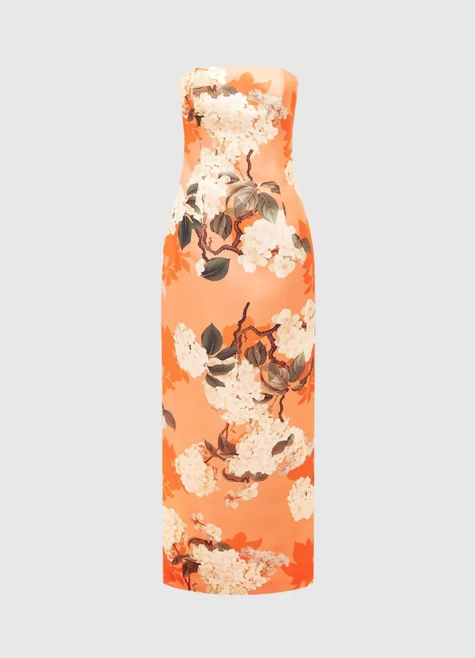 Dresses and Jumpsuits Women LEO LIN Rayna Bustier Maxi Dress 8211 Hydrangea Print In Tangerine