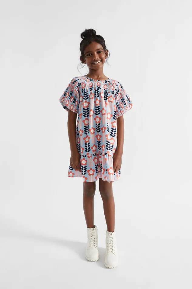 Dresses Girl Seed Heritage Shirred Floral Dress Pale Blue