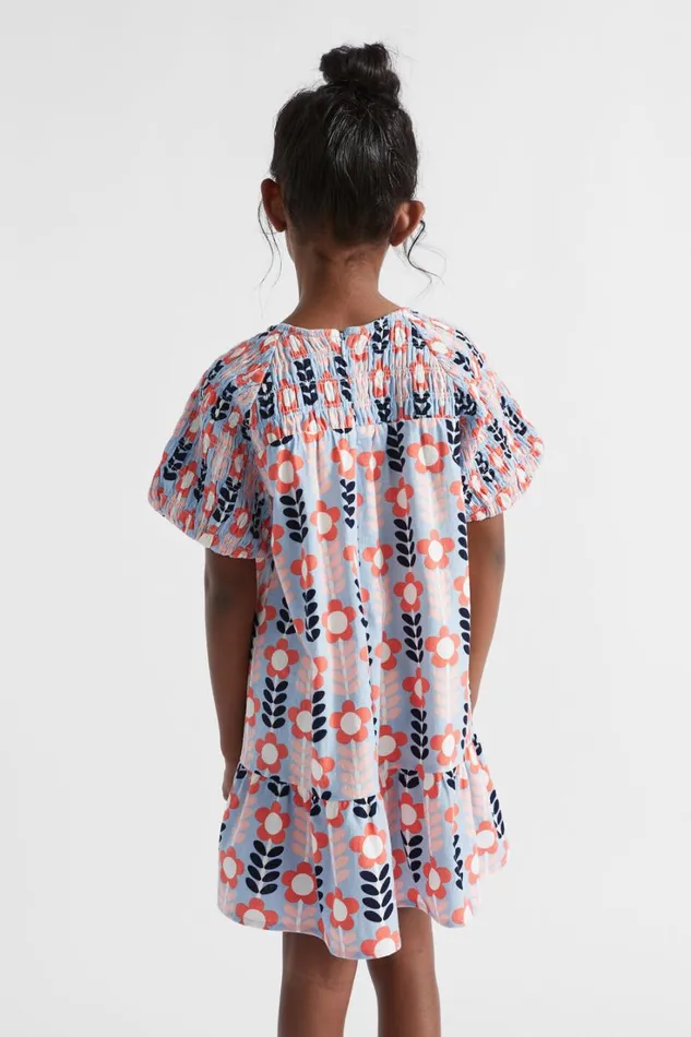 Dresses Girl Seed Heritage Shirred Floral Dress Pale Blue