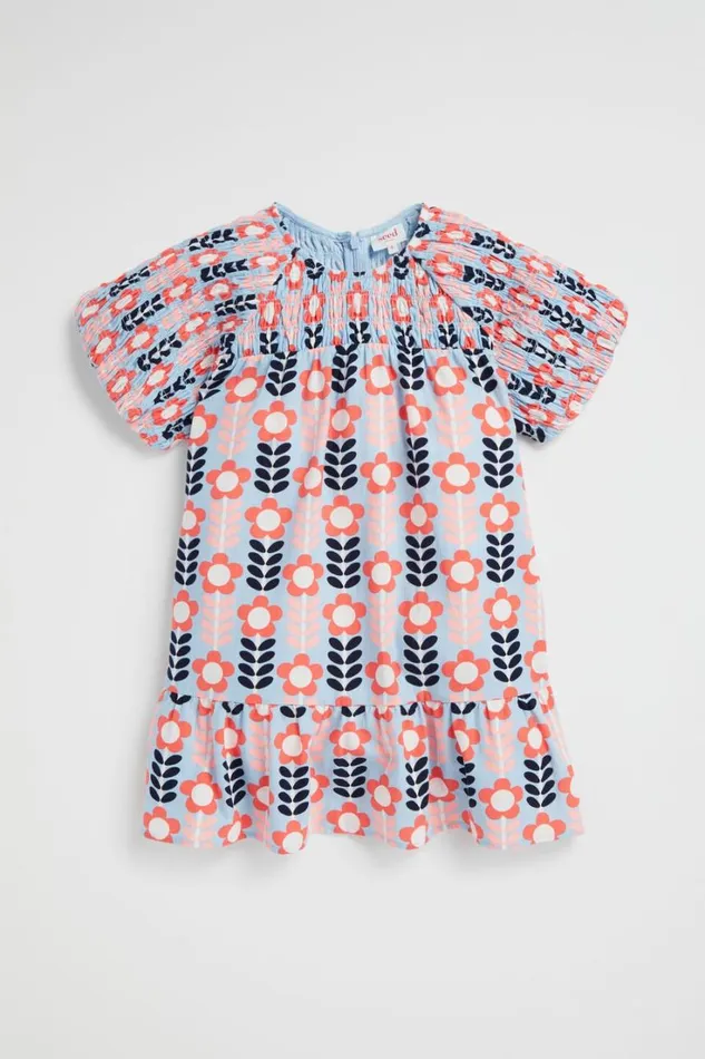 Dresses Girl Seed Heritage Shirred Floral Dress Pale Blue