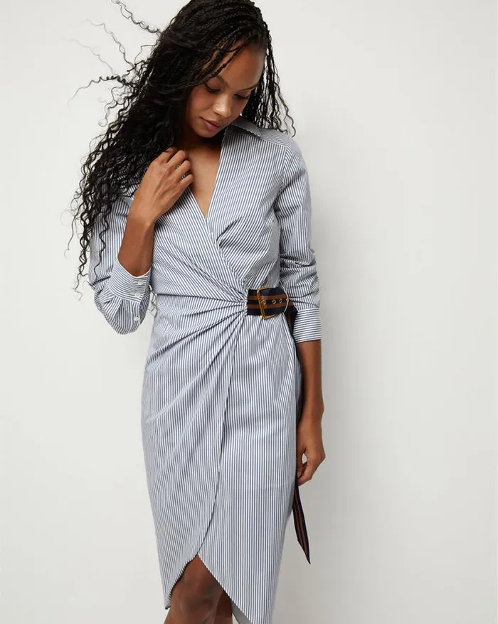 Dresses Shop Veronica Beard Jacinda Striped Poplin Dress Blueoff White