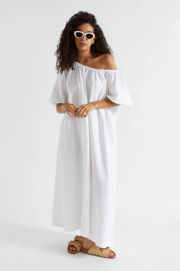 Dresses Woman Seed Heritage Linen Gathered Maxi Dress Whisper White