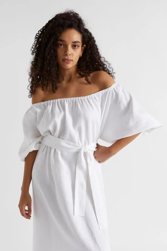 Dresses Woman Seed Heritage Linen Gathered Maxi Dress Whisper White