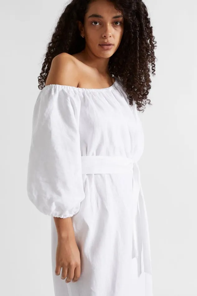 Dresses Woman Seed Heritage Linen Gathered Maxi Dress Whisper White