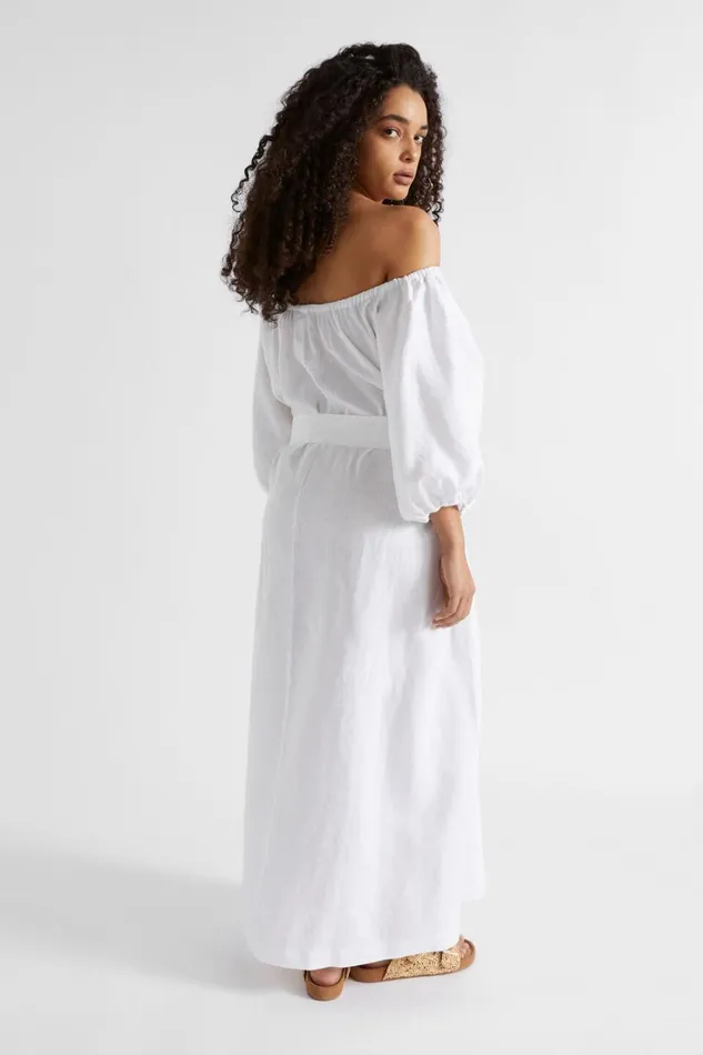 Dresses Woman Seed Heritage Linen Gathered Maxi Dress Whisper White