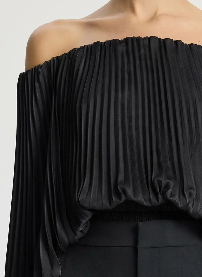 Dresses Women ALC Sienna Satin Pleated Off Shoulder Top Black