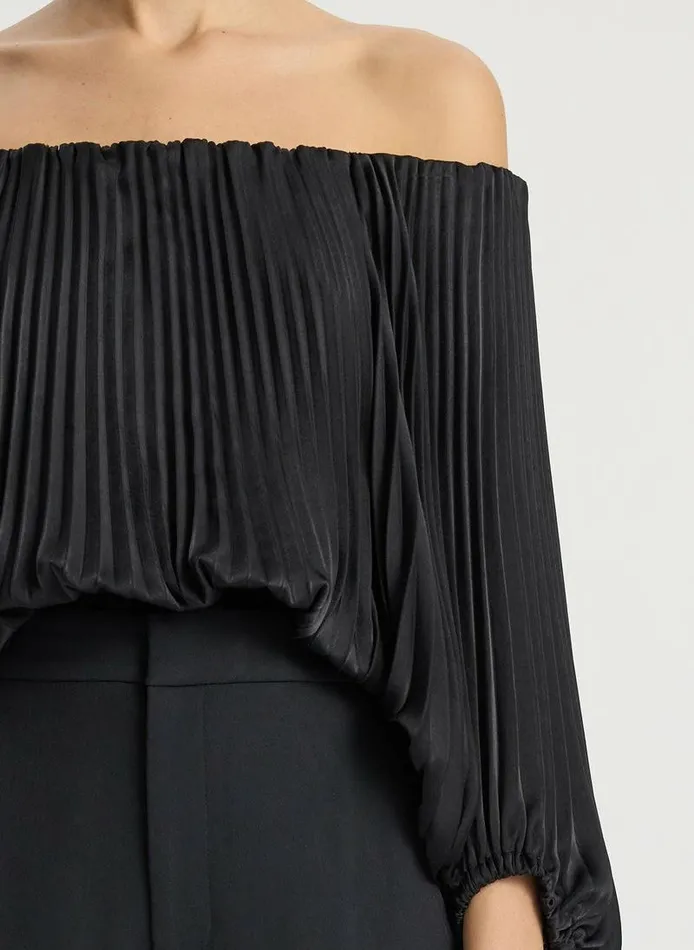 Dresses Women ALC Sienna Satin Pleated Off Shoulder Top Black