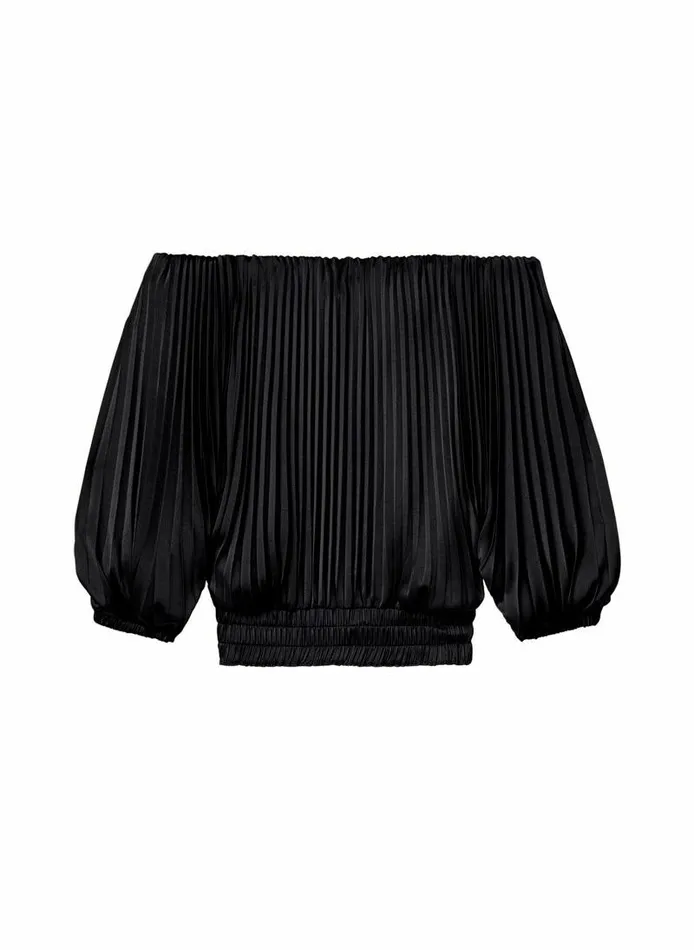 Dresses Women ALC Sienna Satin Pleated Off Shoulder Top Black