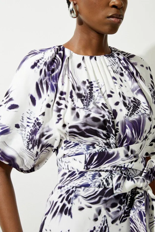 Dresses Women Karen Millen Abstract Floral Satin Woven Midi Dress Purple