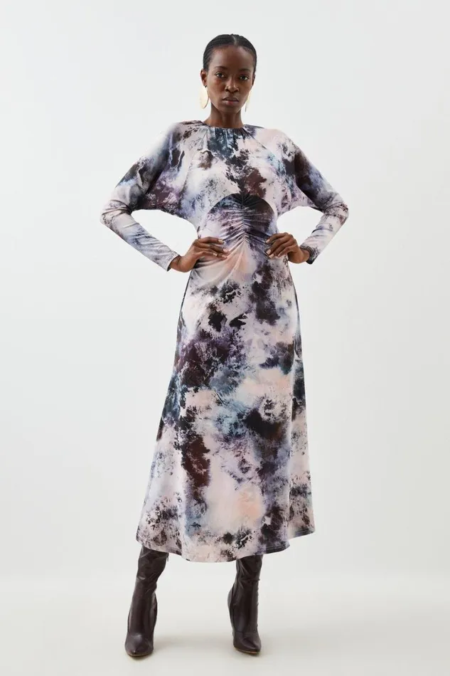 Dresses Women Karen Millen Abstract Print Jersey Crepe Batwing Midaxi Dress Grey Dresses Women Karen Millen Abstract Print Jersey Crepe Batwing Midaxi Dress Grey