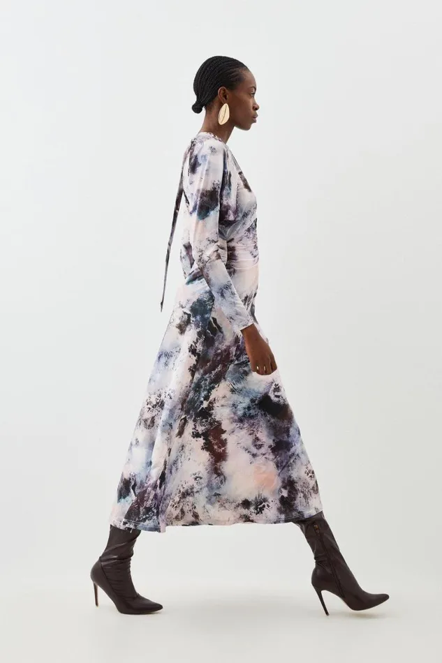 Dresses Women Karen Millen Abstract Print Jersey Crepe Batwing Midaxi Dress Grey