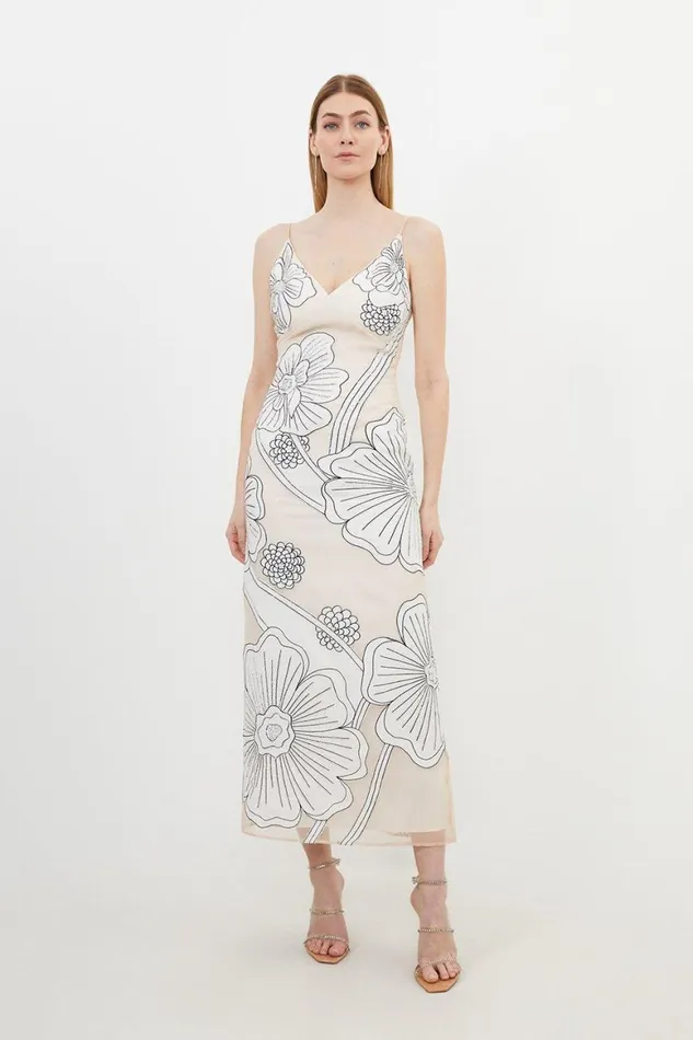 Dresses Women Karen Millen Applique Organdie Satin Woven Midi Dress Blush