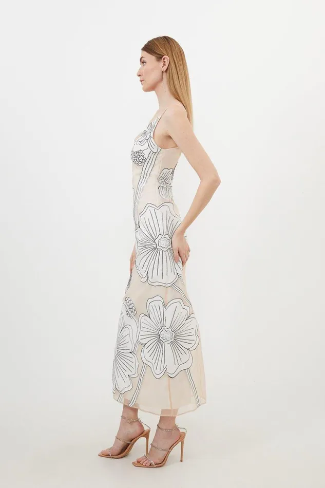 Dresses Women Karen Millen Applique Organdie Satin Woven Midi Dress Blush