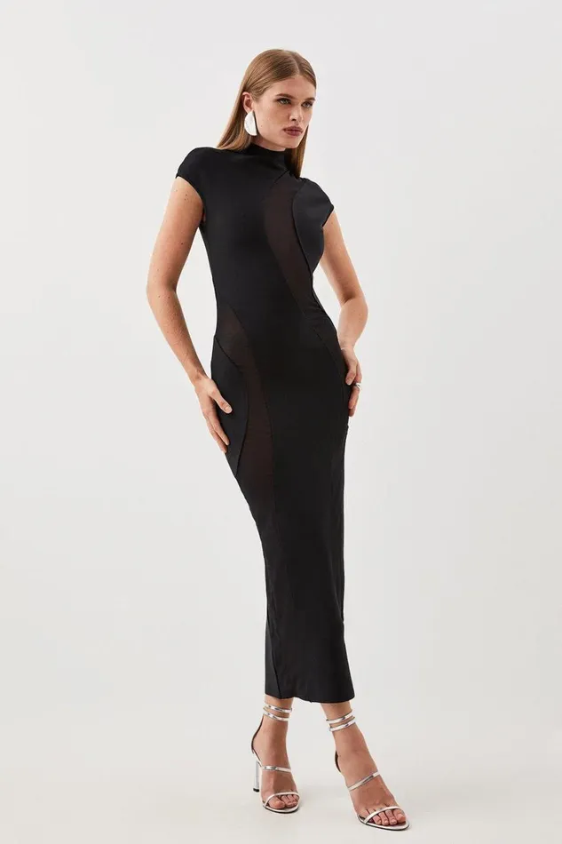 Dresses Women Karen Millen Bandage Figure Form Mesh Detail Knit Maxi Dress Black Dresses Women Karen Millen Bandage Figure Form Mesh Detail Knit Maxi Dress Black