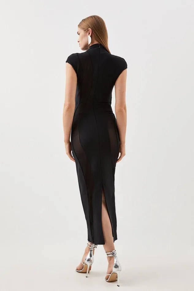 Dresses Women Karen Millen Bandage Figure Form Mesh Detail Knit Maxi Dress Black