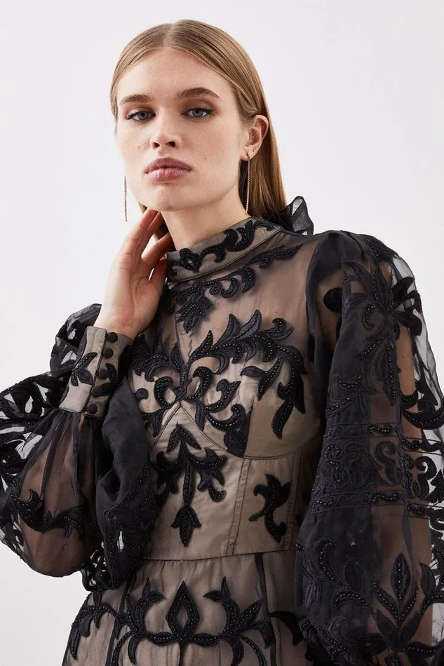 Dresses Women Karen Millen Baroque Applique Woven Maxi Dress Black