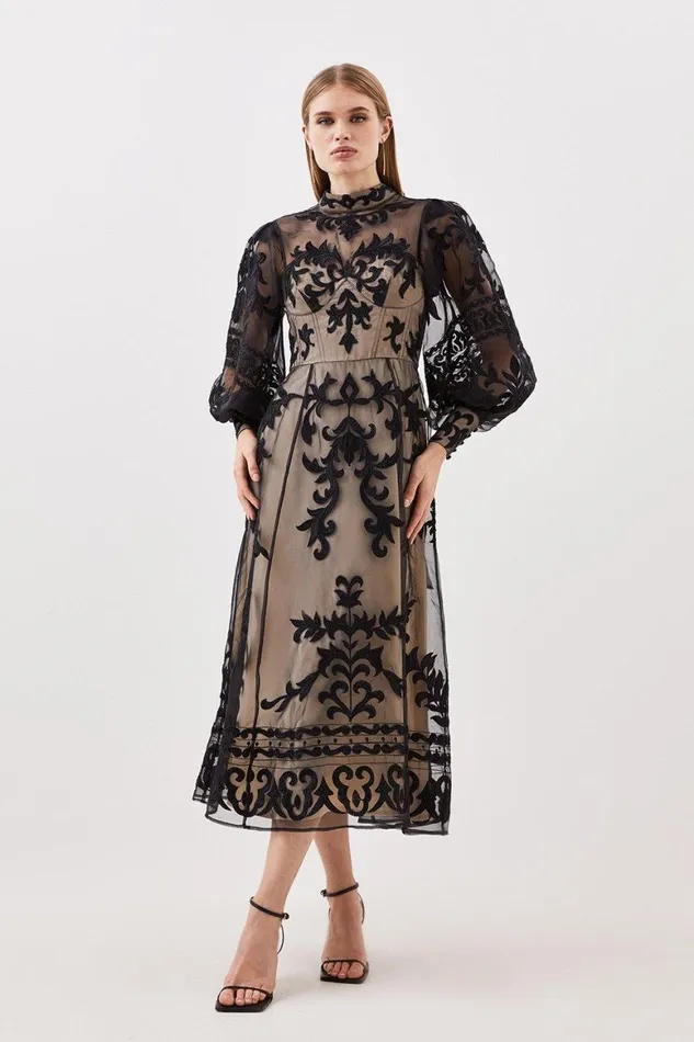 Dresses Women Karen Millen Baroque Applique Woven Maxi Dress Black