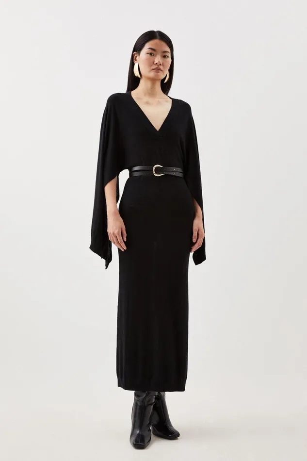 Dresses Women Karen Millen Cashmere Blend V Neck Drama Sleeve Midaxi Knit Dress Black Dresses Women Karen Millen Cashmere Blend V Neck Drama Sleeve Midaxi Knit Dress Black