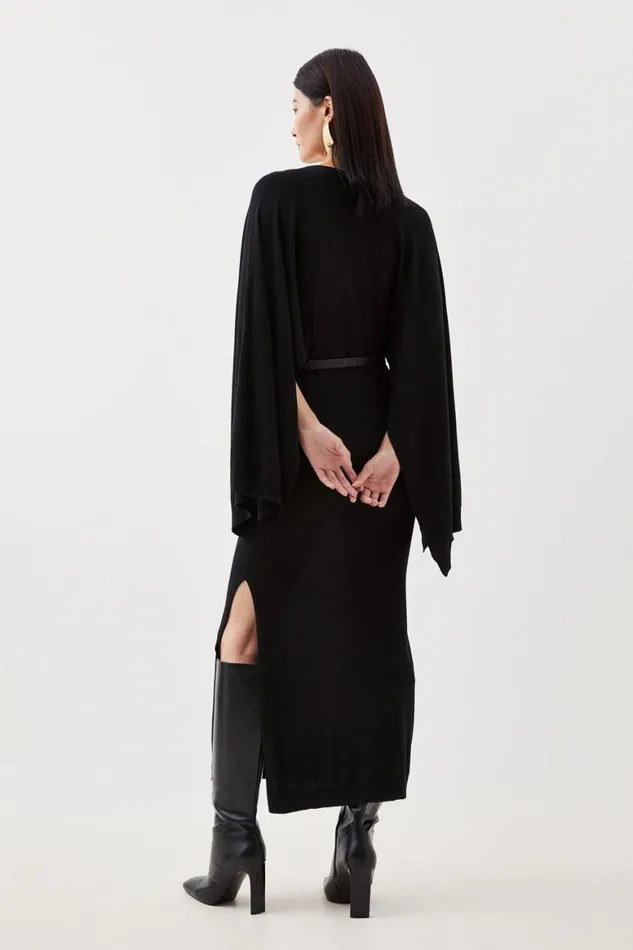 Dresses Women Karen Millen Cashmere Blend V Neck Drama Sleeve Midaxi Knit Dress Black