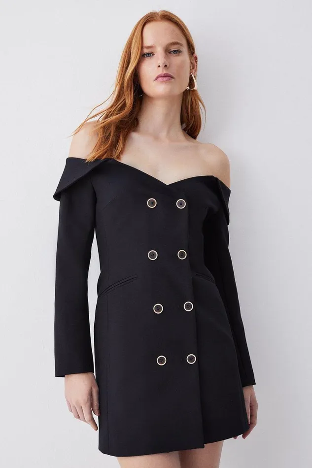 Dresses Women Karen Millen Clean Tailored Bardot Mini Dress Black