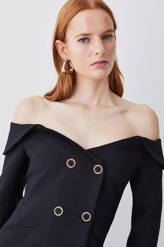 Dresses Women Karen Millen Clean Tailored Bardot Mini Dress Black