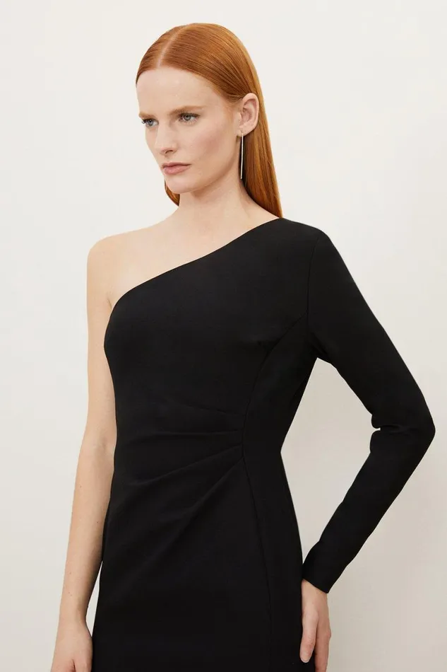 Dresses Women Karen Millen Clean Tailored One Shoulder Ruched Waist Midi Dress Black