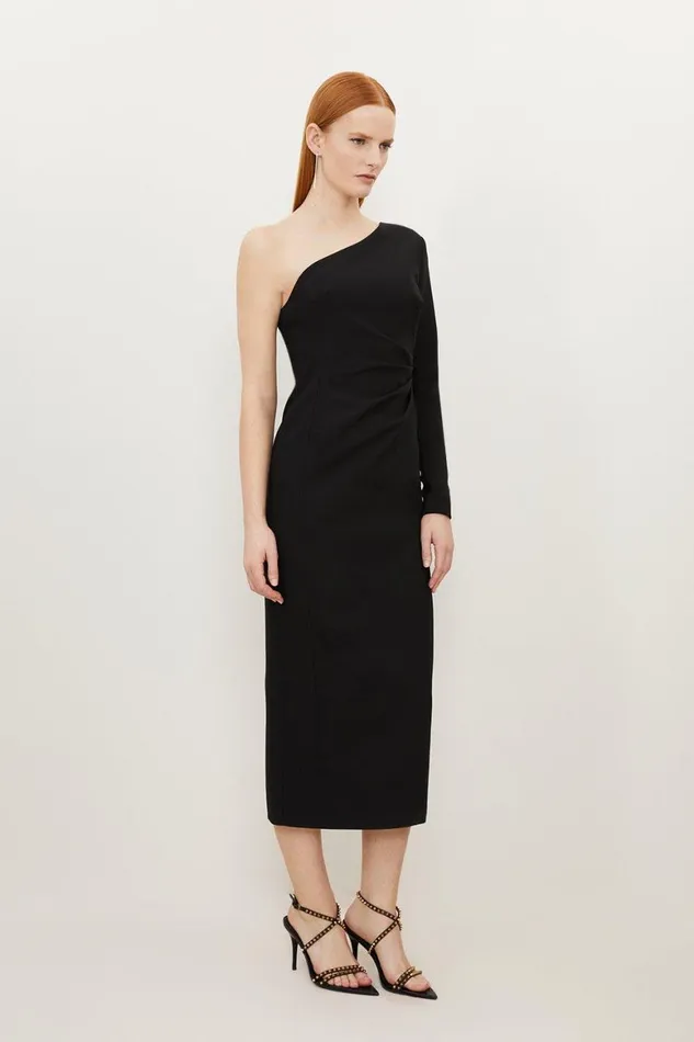 Dresses Women Karen Millen Clean Tailored One Shoulder Ruched Waist Midi Dress Black