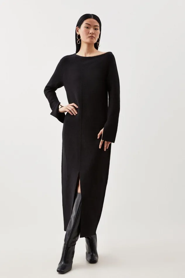 Dresses Women Karen Millen Compact Knit Wool Look Drop Shoulder Midi Dress Black Dresses Women Karen Millen Compact Knit Wool Look Drop Shoulder Midi Dress Black