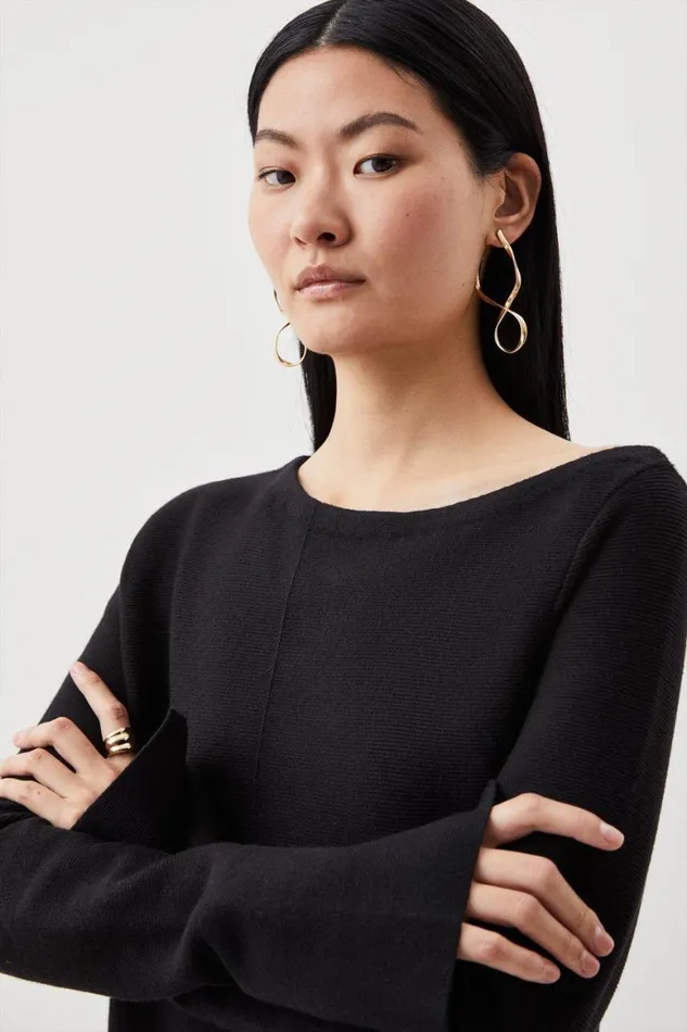 Dresses Women Karen Millen Compact Knit Wool Look Drop Shoulder Midi Dress Black