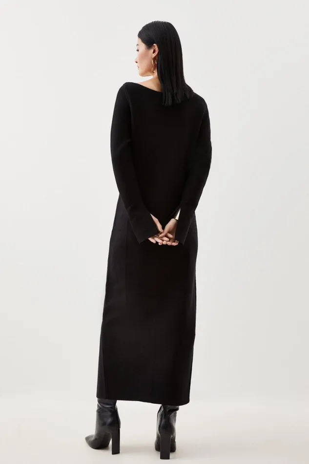 Dresses Women Karen Millen Compact Knit Wool Look Drop Shoulder Midi Dress Black