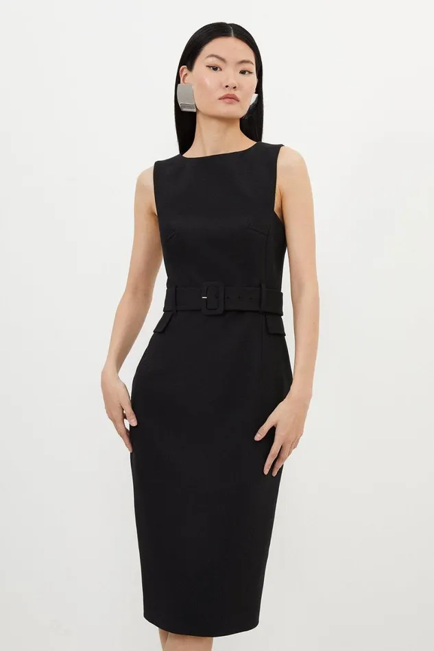 Dresses Women Karen Millen Compact Stretch Belted Tailored Midi Pencil Dress Black Dresses Women Karen Millen Compact Stretch Belted Tailored Midi Pencil Dress Black