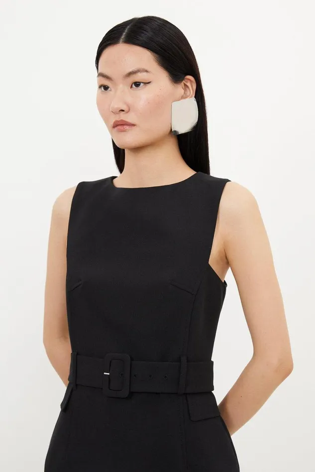 Dresses Women Karen Millen Compact Stretch Belted Tailored Midi Pencil Dress Black
