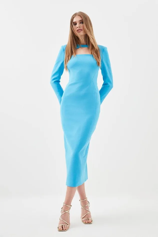 Dresses Women Karen Millen Compact Stretch Cut Out Sleeved Pencil Dress Aqua
