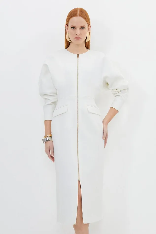 Dresses Women Karen Millen Compact Stretch Darted Waist Tailored Midi Dress Ivory Dresses Women Karen Millen Compact Stretch Darted Waist Tailored Midi Dress Ivory