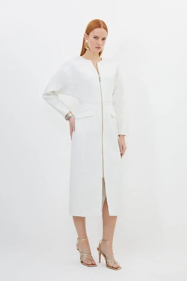 Dresses Women Karen Millen Compact Stretch Darted Waist Tailored Midi Dress Ivory