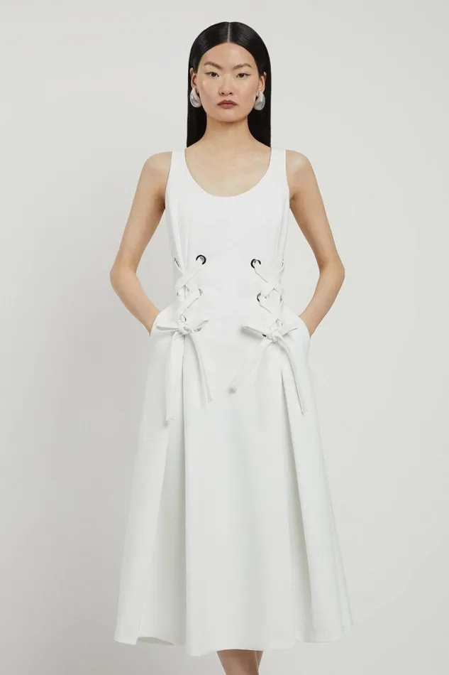 Dresses Women Karen Millen Compact Stretch Eyelet Detailed Ribbon Midi Dress Ivory Dresses Women Karen Millen Compact Stretch Eyelet Detailed Ribbon Midi Dress Ivory