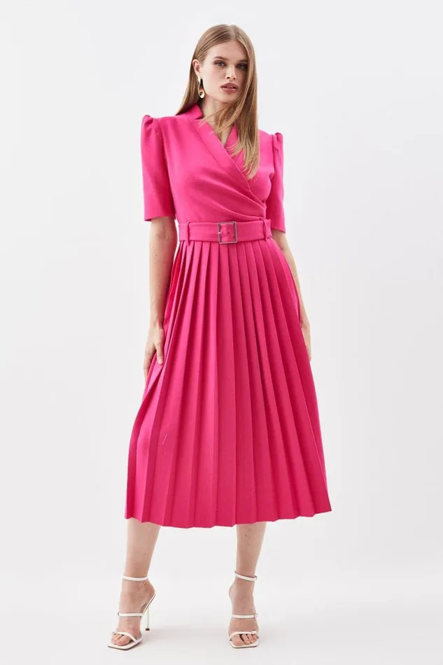 Dresses Women Karen Millen Compact Stretch Notch Neck Wrap Belted Forever Midi Dress Fuchsia Dresses Women Karen Millen Compact Stretch Notch Neck Wrap Belted Forever Midi Dress Fuchsia