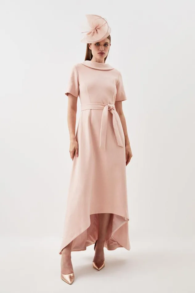 Dresses Women Karen Millen Compact Stretch Roll Neck Belted High Low Tailored Midi Dress Blush Dresses Women Karen Millen Compact Stretch Roll Neck Belted High Low Tailored Midi Dress Blush
