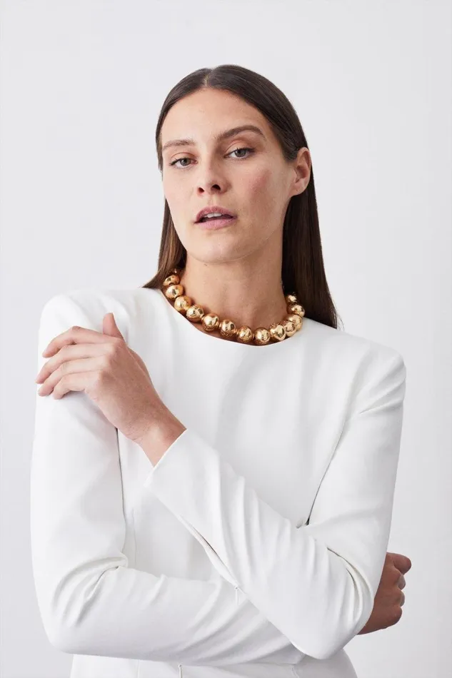 Dresses Women Karen Millen Compact Stretch Viscose Open Back Pencil Midi Dress Ivory