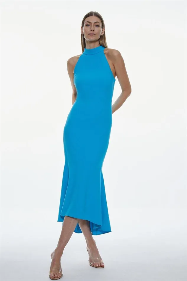 Dresses Women Karen Millen Compact Stretch Waterfall Hem High Neck Midi Dress Aqua Dresses Women Karen Millen Compact Stretch Waterfall Hem High Neck Midi Dress Aqua