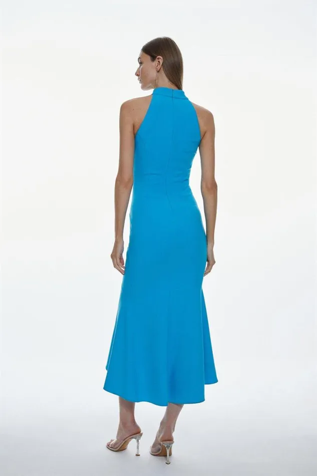 Dresses Women Karen Millen Compact Stretch Waterfall Hem High Neck Midi Dress Aqua