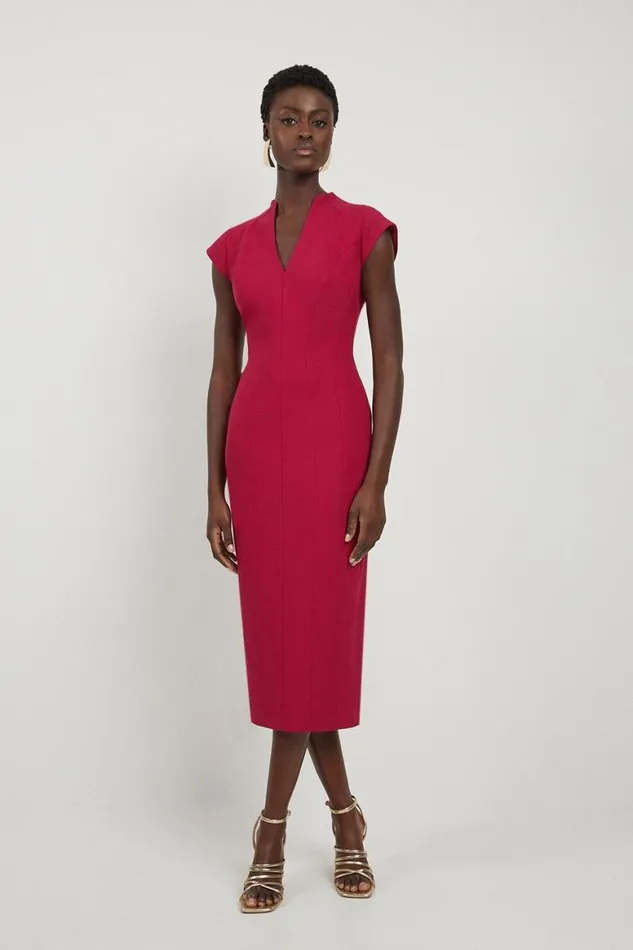 Dresses Women Karen Millen Contour Seamed Tailored Midi Dress Fuchsia
