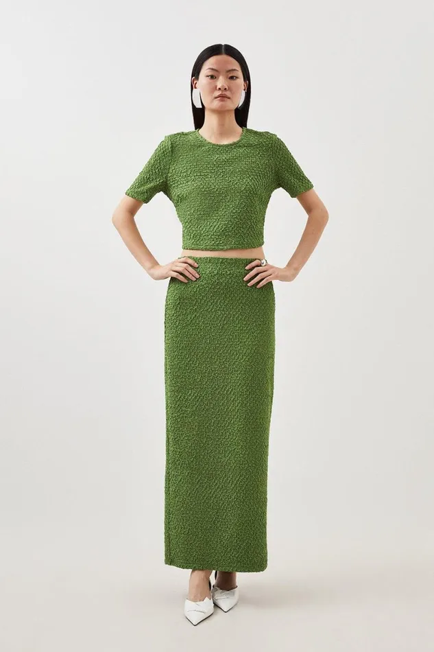 Dresses Women Karen Millen Crinkle Jersey Top And Skirt Set Green