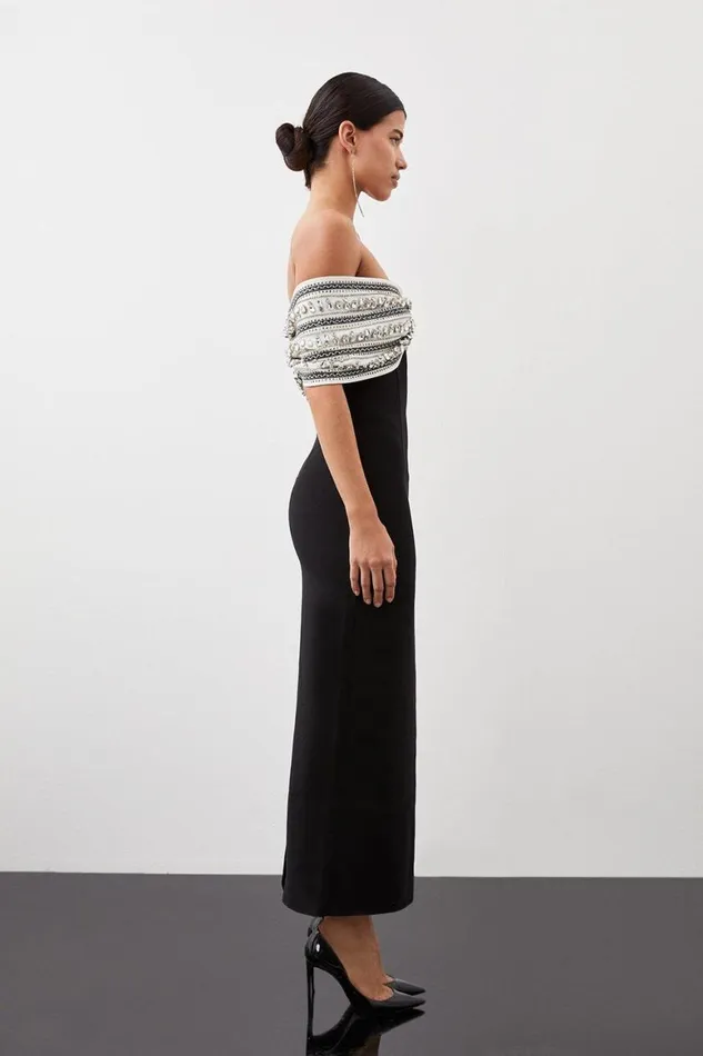 Dresses Women Karen Millen Crystal Embellished Bow Detailed Woven Maxi Dress Black