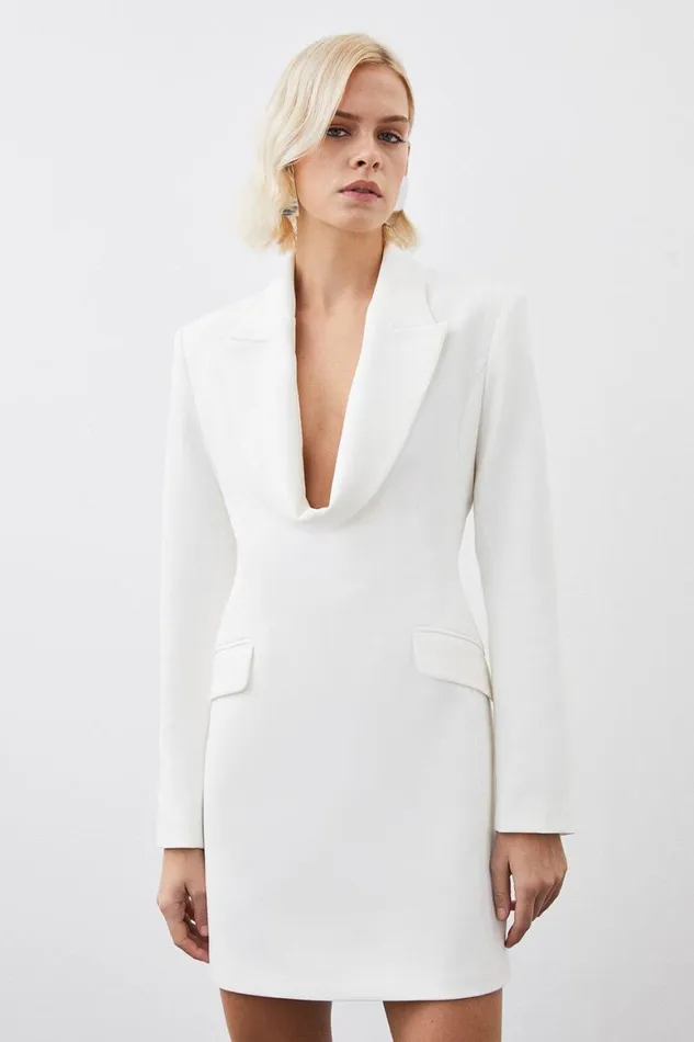 Dresses Women Karen Millen Curved Neckline Tailored Blazer Dress Ivory