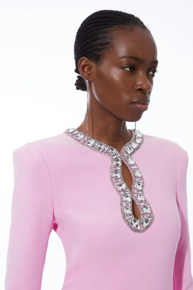 Dresses Women Karen Millen Cut Out Crystal Embellished Woven Maxi Dress Pink