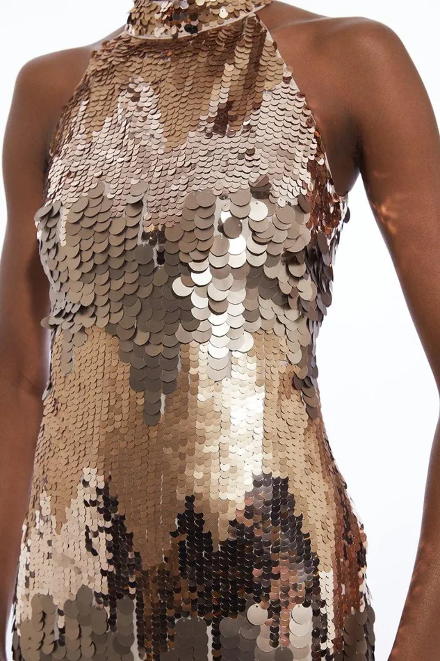 Dresses Women Karen Millen Disc Sequin Halter Mini Dress Gold