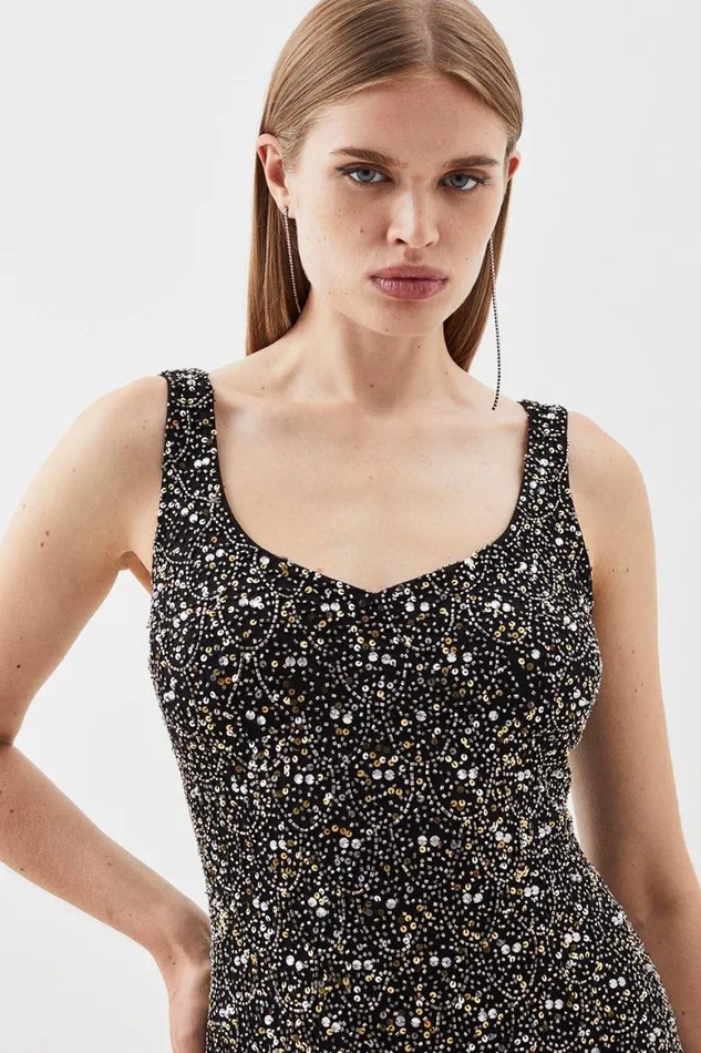 Dresses Women Karen Millen Embellished Beaded Fringe Woven Mini Dress Gold