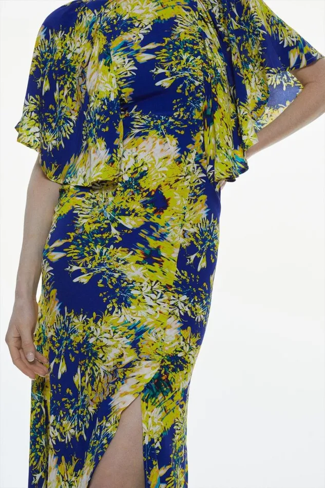 Dresses Women Karen Millen Exploded Floral Angel Sleeve Woven Maxi Dress Floral