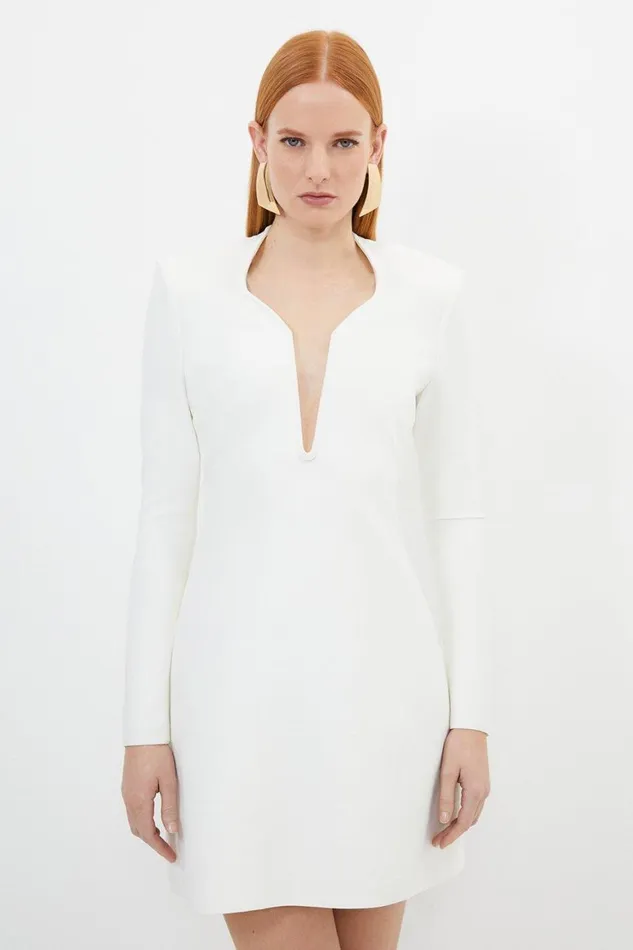 Dresses Women Karen Millen Figure Form Bandage Plunge Neck Knit Mini Dress Cream Dresses Women Karen Millen Figure Form Bandage Plunge Neck Knit Mini Dress Cream